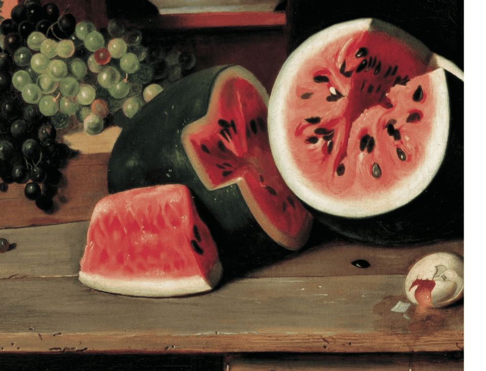 Bodegón con sandía y uvas